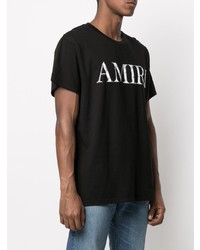 schwarzes und weißes bedrucktes T-Shirt mit einem Rundhalsausschnitt von Amiri