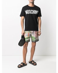 schwarzes und weißes bedrucktes T-Shirt mit einem Rundhalsausschnitt von Moschino