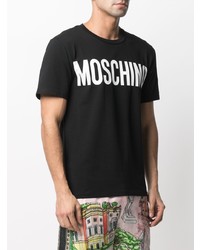 schwarzes und weißes bedrucktes T-Shirt mit einem Rundhalsausschnitt von Moschino