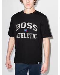 schwarzes und weißes bedrucktes T-Shirt mit einem Rundhalsausschnitt von BOSS