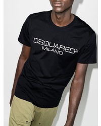 schwarzes und weißes bedrucktes T-Shirt mit einem Rundhalsausschnitt von DSQUARED2