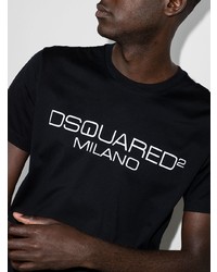 schwarzes und weißes bedrucktes T-Shirt mit einem Rundhalsausschnitt von DSQUARED2