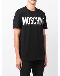 schwarzes und weißes bedrucktes T-Shirt mit einem Rundhalsausschnitt von Moschino