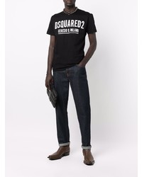 schwarzes und weißes bedrucktes T-Shirt mit einem Rundhalsausschnitt von DSQUARED2