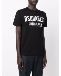 schwarzes und weißes bedrucktes T-Shirt mit einem Rundhalsausschnitt von DSQUARED2