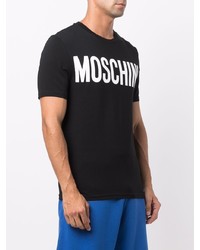 schwarzes und weißes bedrucktes T-Shirt mit einem Rundhalsausschnitt von Moschino