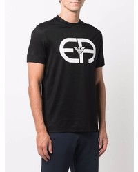 schwarzes und weißes bedrucktes T-Shirt mit einem Rundhalsausschnitt von Emporio Armani