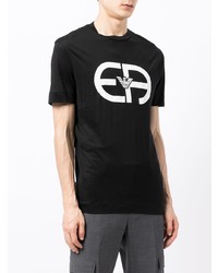 schwarzes und weißes bedrucktes T-Shirt mit einem Rundhalsausschnitt von Emporio Armani