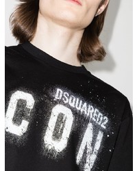 schwarzes und weißes bedrucktes T-Shirt mit einem Rundhalsausschnitt von DSQUARED2