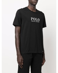 schwarzes und weißes bedrucktes T-Shirt mit einem Rundhalsausschnitt von Polo Ralph Lauren