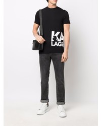 schwarzes und weißes bedrucktes T-Shirt mit einem Rundhalsausschnitt von Karl Lagerfeld