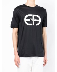 schwarzes und weißes bedrucktes T-Shirt mit einem Rundhalsausschnitt von Emporio Armani