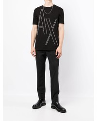 schwarzes und weißes bedrucktes T-Shirt mit einem Rundhalsausschnitt von Armani Exchange