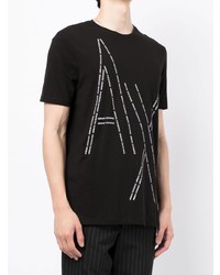 schwarzes und weißes bedrucktes T-Shirt mit einem Rundhalsausschnitt von Armani Exchange