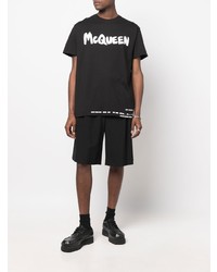 schwarzes und weißes bedrucktes T-Shirt mit einem Rundhalsausschnitt von Alexander McQueen