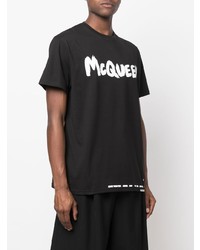 schwarzes und weißes bedrucktes T-Shirt mit einem Rundhalsausschnitt von Alexander McQueen