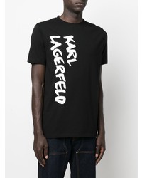 schwarzes und weißes bedrucktes T-Shirt mit einem Rundhalsausschnitt von Karl Lagerfeld