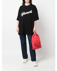 schwarzes und weißes bedrucktes T-Shirt mit einem Rundhalsausschnitt von Vetements