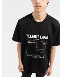 schwarzes und weißes bedrucktes T-Shirt mit einem Rundhalsausschnitt von Helmut Lang