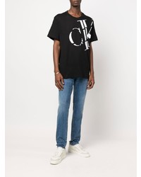 schwarzes und weißes bedrucktes T-Shirt mit einem Rundhalsausschnitt von Calvin Klein Jeans