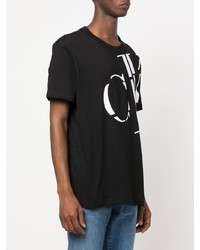 schwarzes und weißes bedrucktes T-Shirt mit einem Rundhalsausschnitt von Calvin Klein Jeans