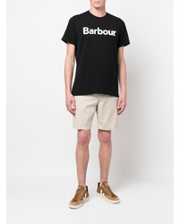 schwarzes und weißes bedrucktes T-Shirt mit einem Rundhalsausschnitt von Barbour