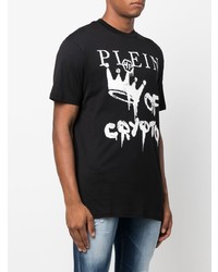 schwarzes und weißes bedrucktes T-Shirt mit einem Rundhalsausschnitt von Philipp Plein