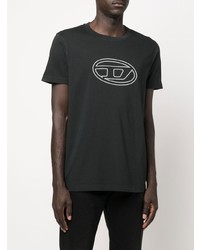 schwarzes und weißes bedrucktes T-Shirt mit einem Rundhalsausschnitt von Diesel