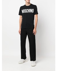 schwarzes und weißes bedrucktes T-Shirt mit einem Rundhalsausschnitt von Moschino