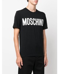 schwarzes und weißes bedrucktes T-Shirt mit einem Rundhalsausschnitt von Moschino