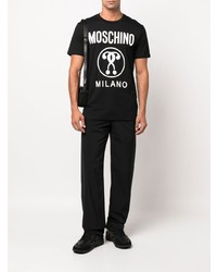 schwarzes und weißes bedrucktes T-Shirt mit einem Rundhalsausschnitt von Moschino