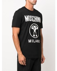 schwarzes und weißes bedrucktes T-Shirt mit einem Rundhalsausschnitt von Moschino