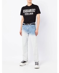 schwarzes und weißes bedrucktes T-Shirt mit einem Rundhalsausschnitt von DSQUARED2