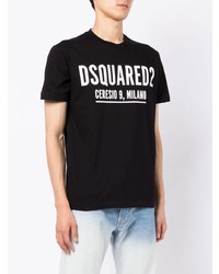 schwarzes und weißes bedrucktes T-Shirt mit einem Rundhalsausschnitt von DSQUARED2