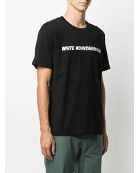 schwarzes und weißes bedrucktes T-Shirt mit einem Rundhalsausschnitt von White Mountaineering