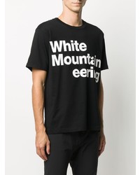 schwarzes und weißes bedrucktes T-Shirt mit einem Rundhalsausschnitt von White Mountaineering