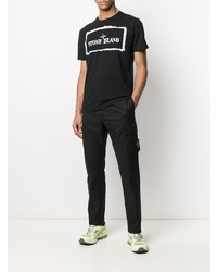 schwarzes und weißes bedrucktes T-Shirt mit einem Rundhalsausschnitt von Stone Island