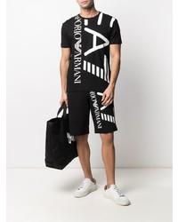 schwarzes und weißes bedrucktes T-Shirt mit einem Rundhalsausschnitt von Ea7 Emporio Armani