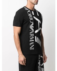 schwarzes und weißes bedrucktes T-Shirt mit einem Rundhalsausschnitt von Ea7 Emporio Armani