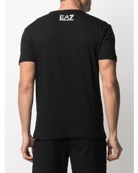 schwarzes und weißes bedrucktes T-Shirt mit einem Rundhalsausschnitt von Ea7 Emporio Armani