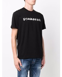 schwarzes und weißes bedrucktes T-Shirt mit einem Rundhalsausschnitt von DSQUARED2