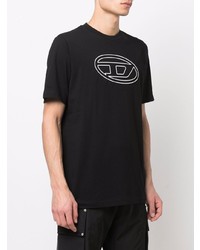 schwarzes und weißes bedrucktes T-Shirt mit einem Rundhalsausschnitt von Diesel