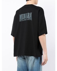 schwarzes und weißes bedrucktes T-Shirt mit einem Rundhalsausschnitt von Maison Mihara Yasuhiro