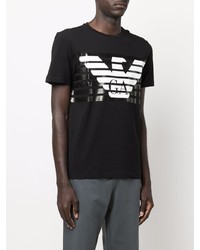 schwarzes und weißes bedrucktes T-Shirt mit einem Rundhalsausschnitt von Ea7 Emporio Armani