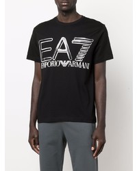 schwarzes und weißes bedrucktes T-Shirt mit einem Rundhalsausschnitt von Ea7 Emporio Armani