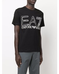 schwarzes und weißes bedrucktes T-Shirt mit einem Rundhalsausschnitt von Ea7 Emporio Armani