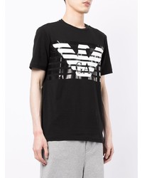 schwarzes und weißes bedrucktes T-Shirt mit einem Rundhalsausschnitt von Ea7 Emporio Armani