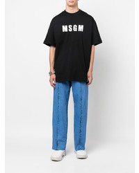 schwarzes und weißes bedrucktes T-Shirt mit einem Rundhalsausschnitt von MSGM