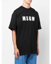 schwarzes und weißes bedrucktes T-Shirt mit einem Rundhalsausschnitt von MSGM