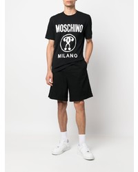 schwarzes und weißes bedrucktes T-Shirt mit einem Rundhalsausschnitt von Moschino